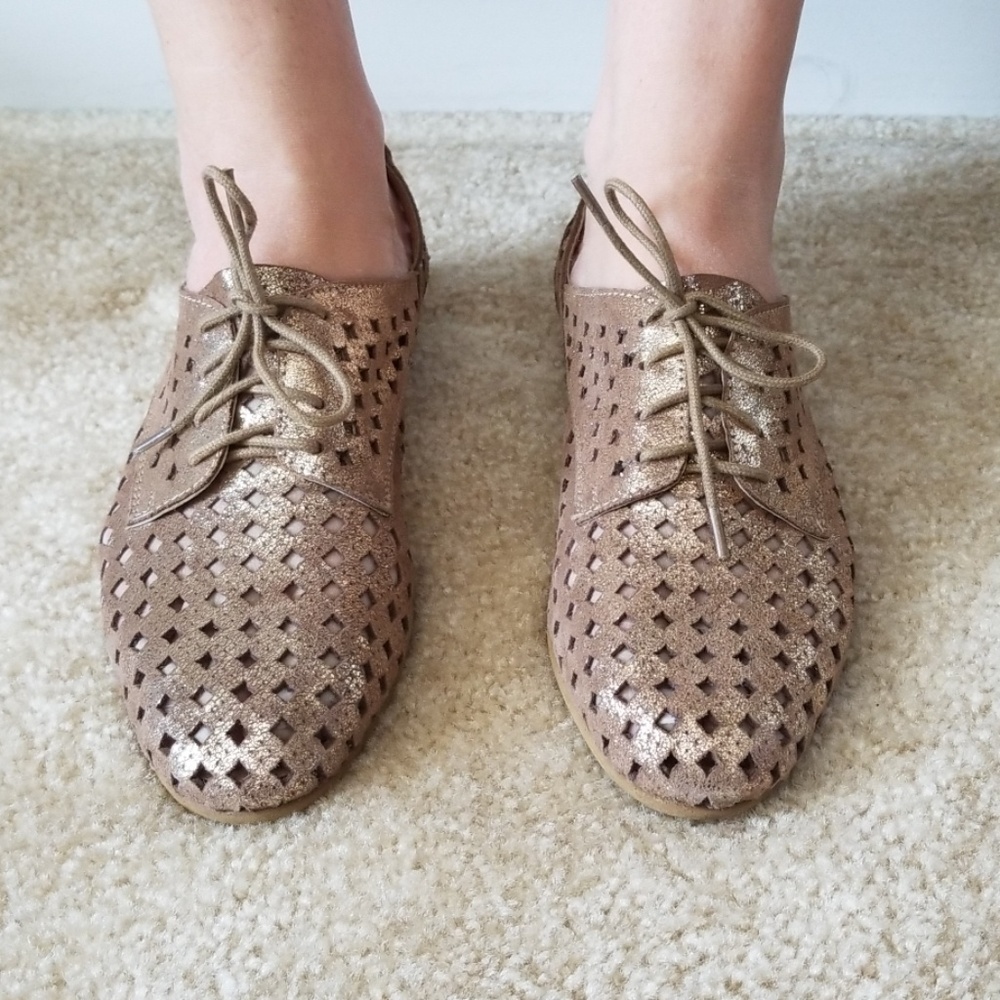Seychelles Gold Lace up Flats